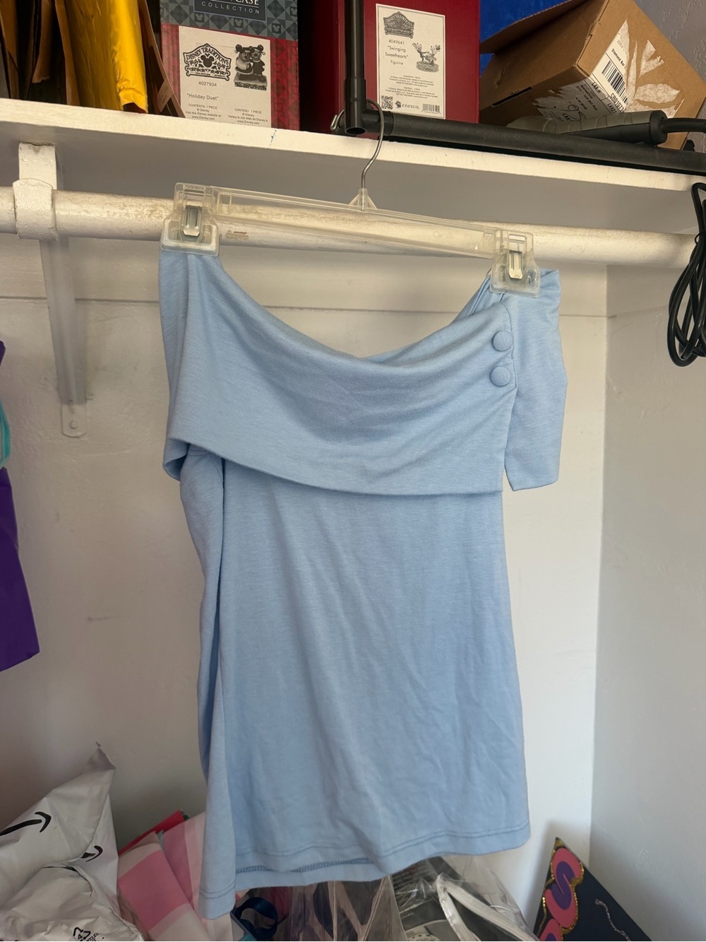 Light Blue Off-Shoulder Top with Button Detail